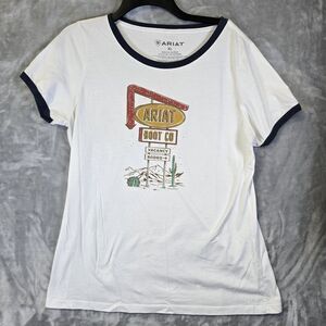 Ariat Short Sleeve T Shirt Womens Large White Boot Co Vacancy Rodeo Cowgirl